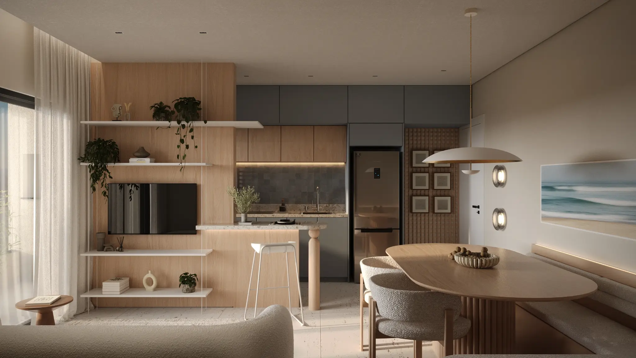 Living integrado, imagem preliminar do Bossa